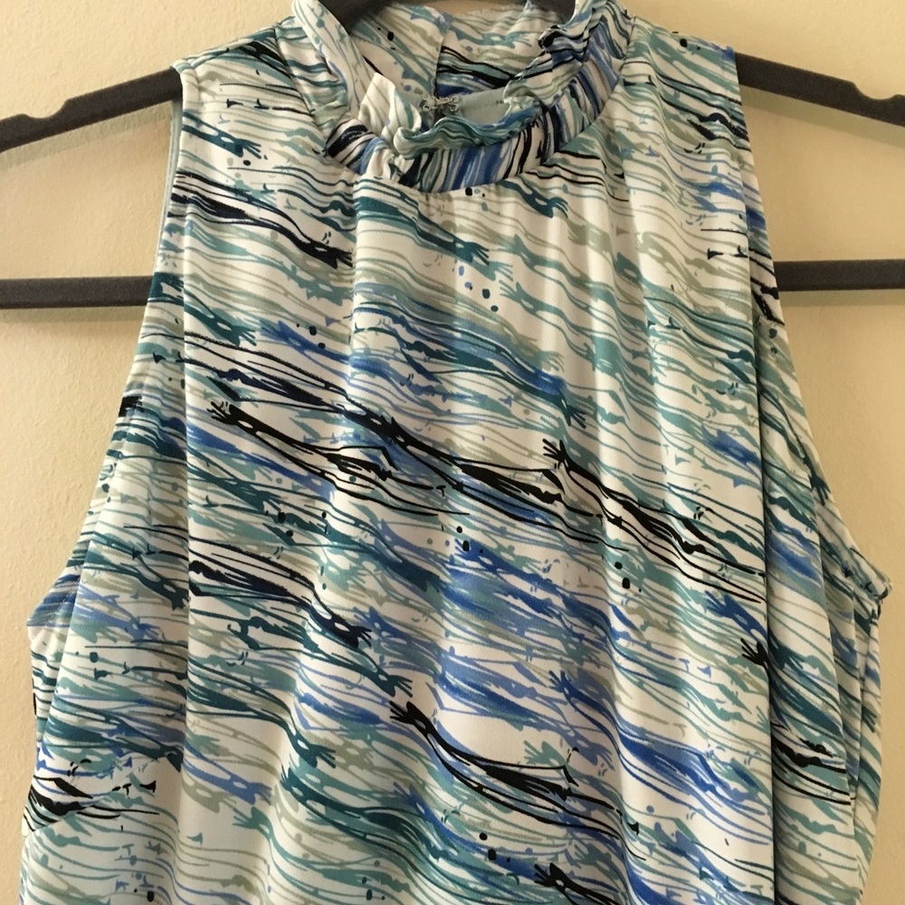 blue/white high neck shift dress - Picture 2 of 4