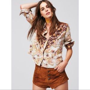 Free People Avery mix print silk buttondown