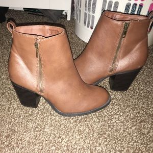 Brown leather ankle booties