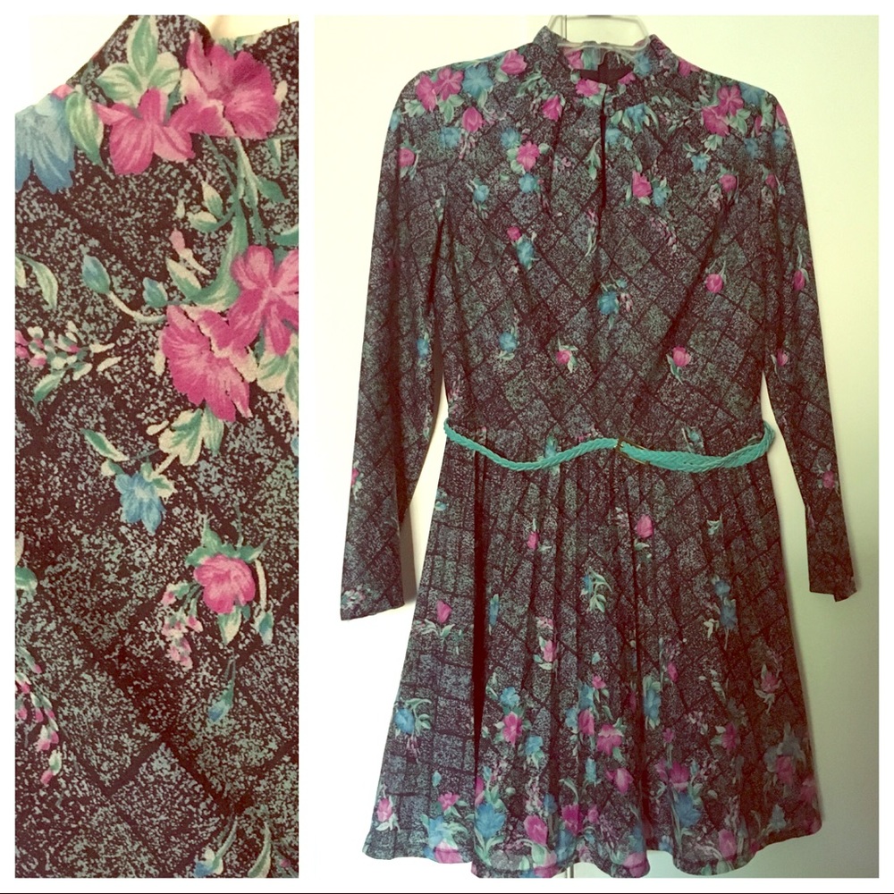60s-70s style vintage secretary dress - sz 4-6