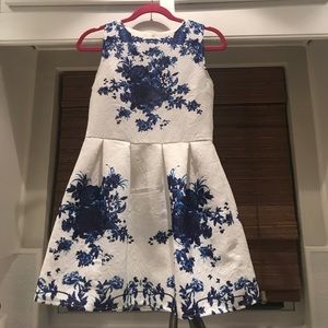 White & Blue sleeveless peplum dress