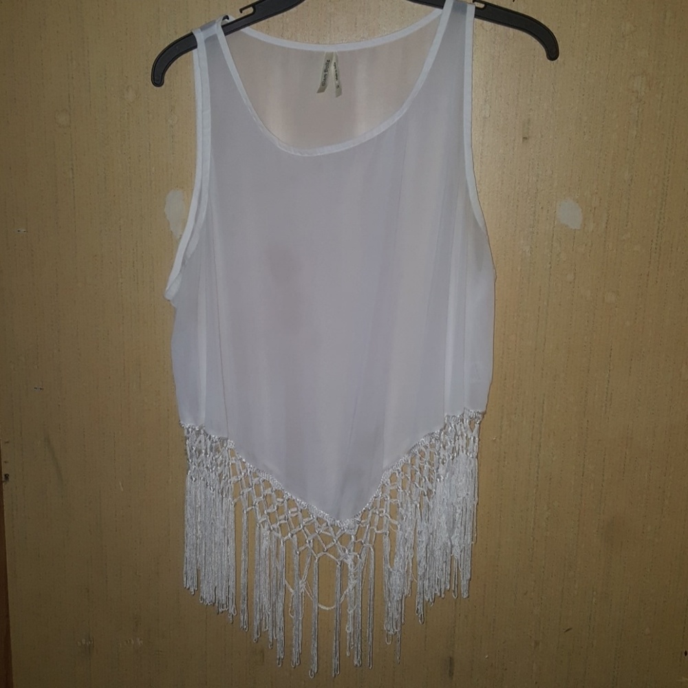 XL White fringe top