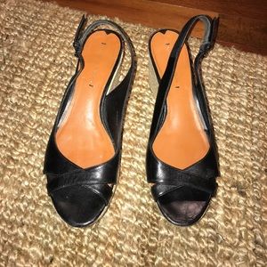 Black Leather Via Spiga Wedges