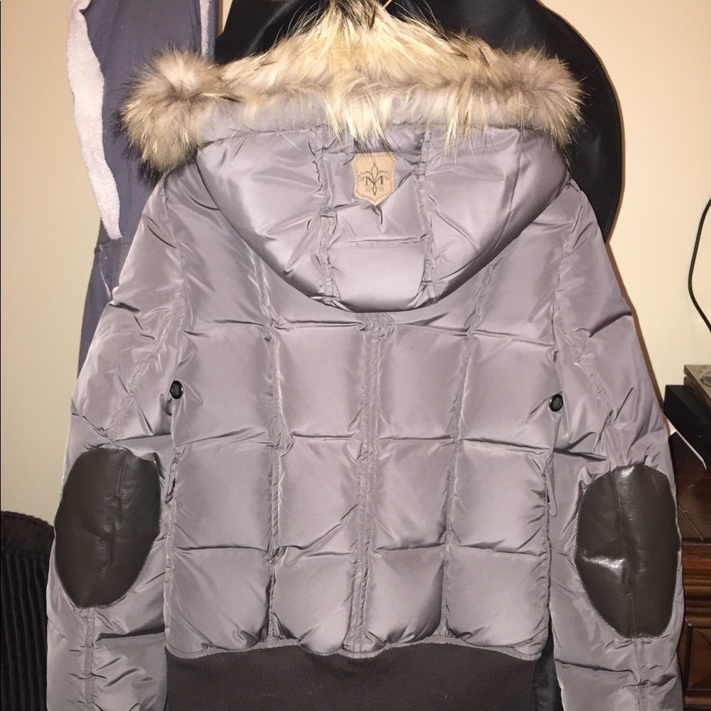 Hunter green hooded fur trim puffer jacket