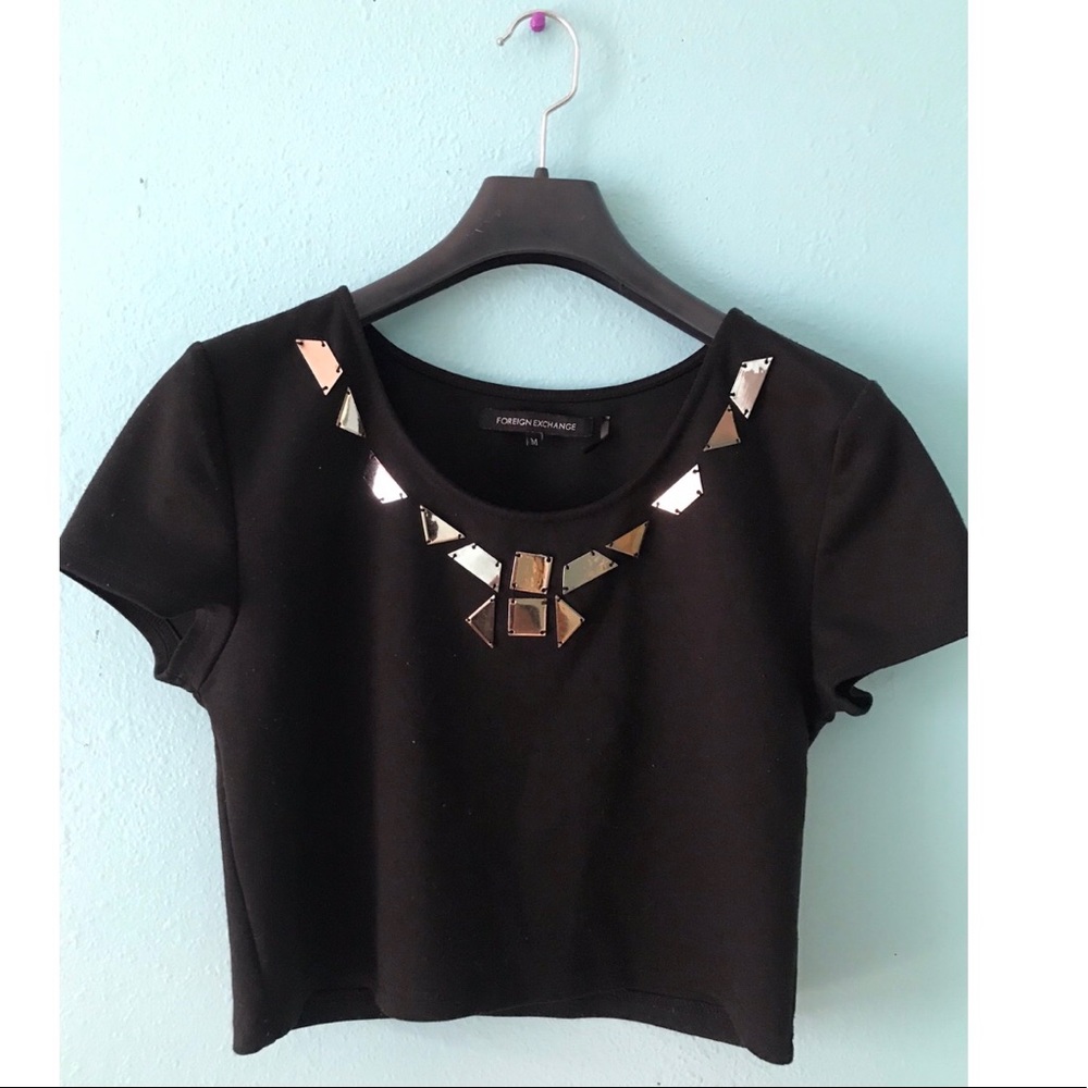 Black crop top with gold details