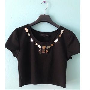 Black crop top with gold details