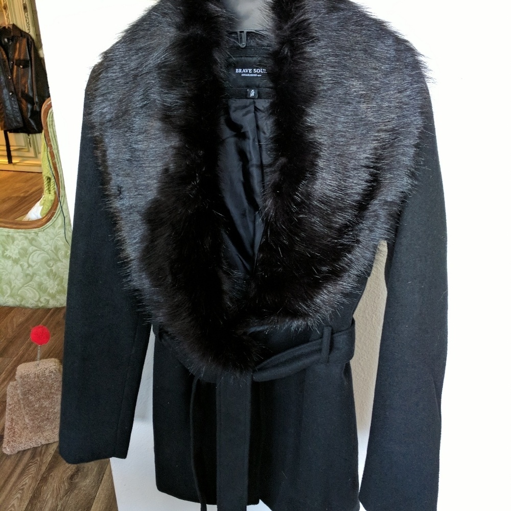 Brave Soul Faux Fur Peacoat Size Small