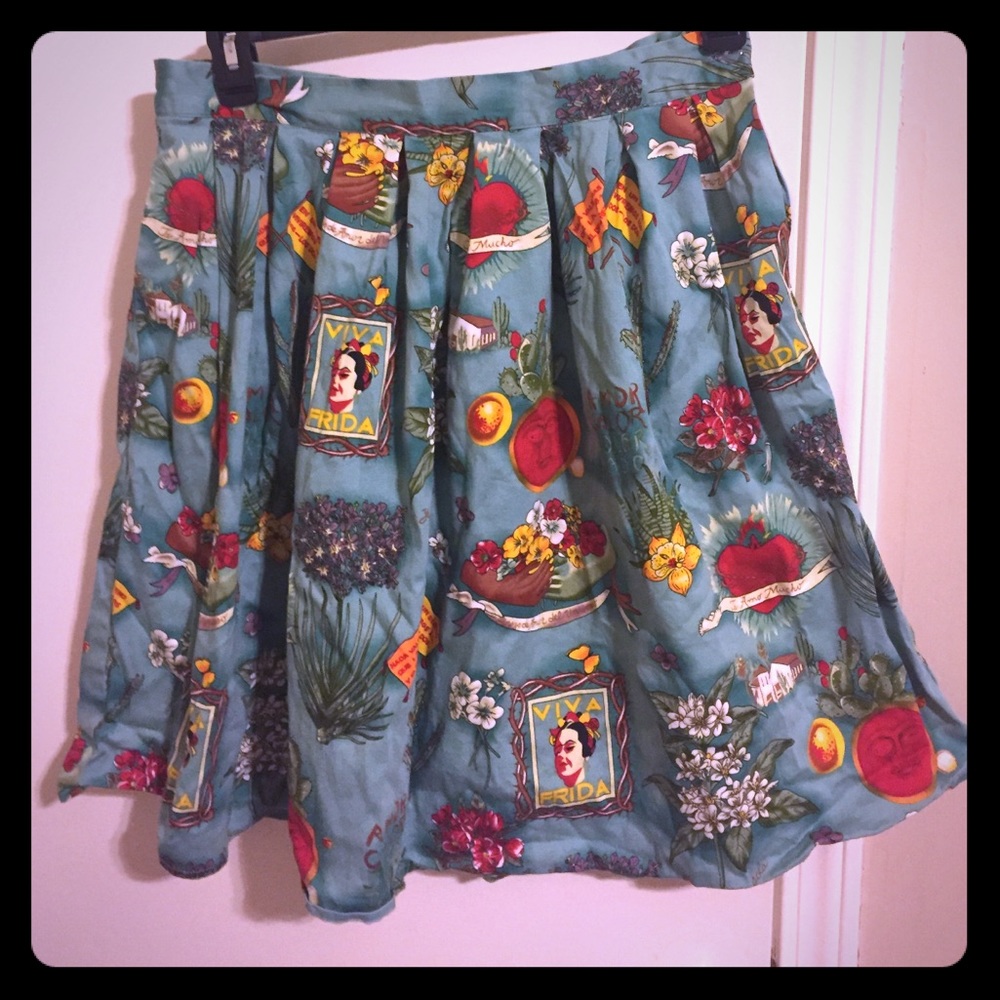 Frida kahlo high wasted blue skirt