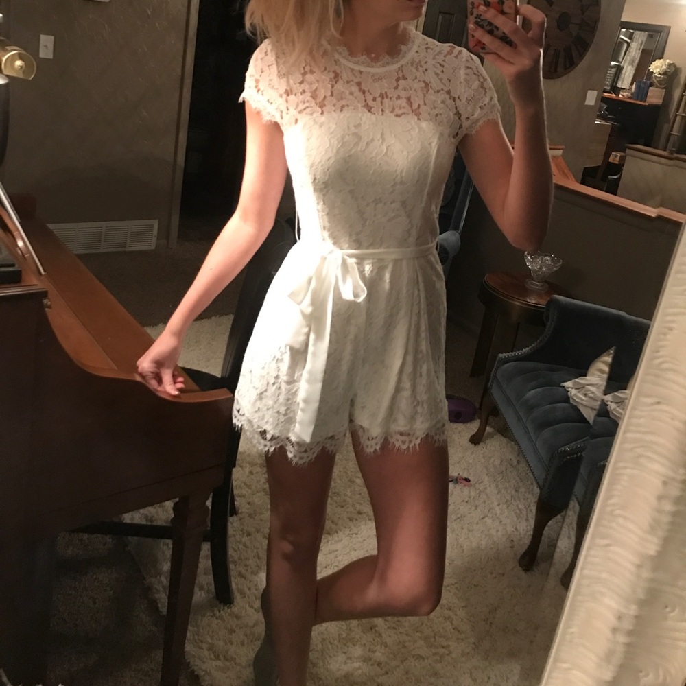 NWT - Boutique Eyelash Lace White Romper
