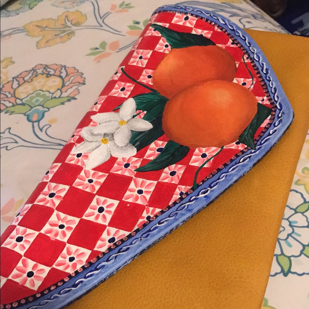 Hand painted leather clutch
