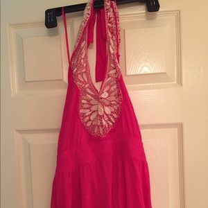 Free People pink beaded halter top