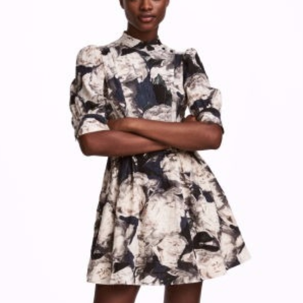 H&M Puff Sleeve Dark Floral Dress Sz. 6 Victorian