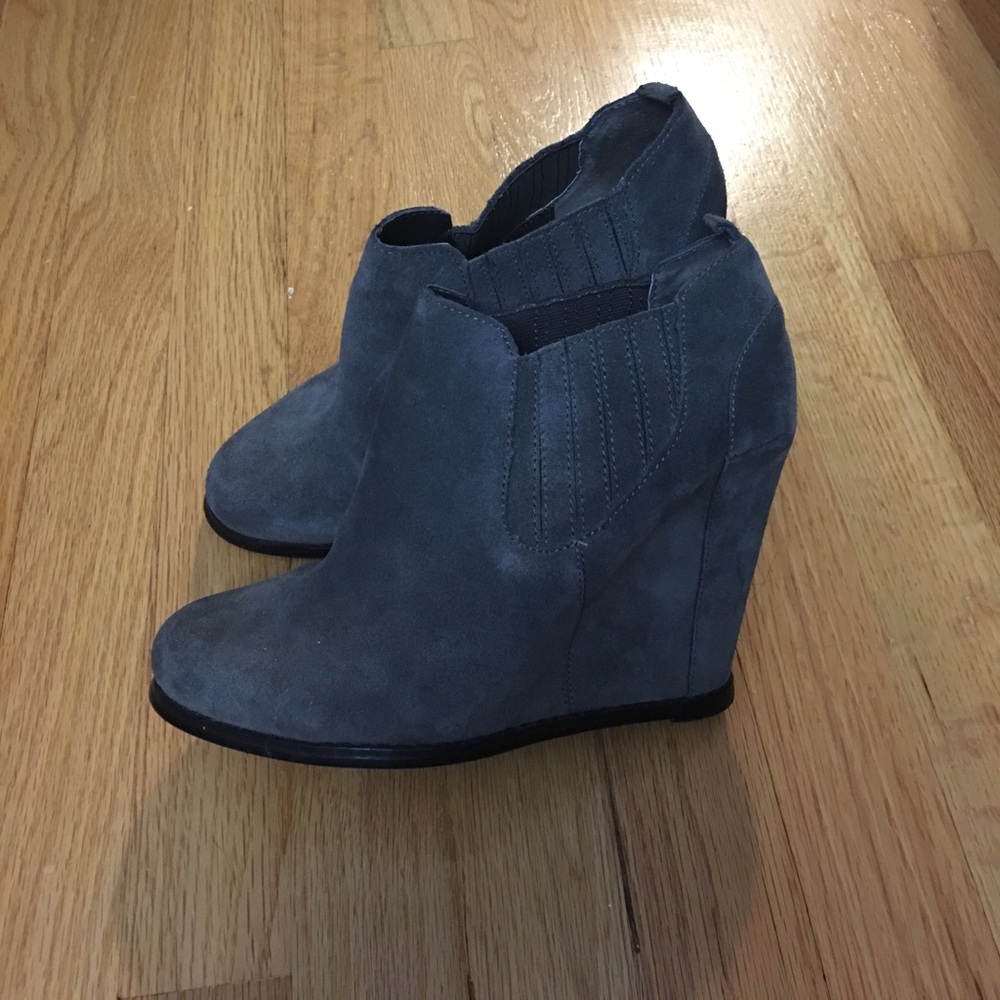 Grey Audrey Brooke Wedge Suede Booties, size 8