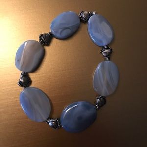 Blue stone and silver beaded stretchy bracelet