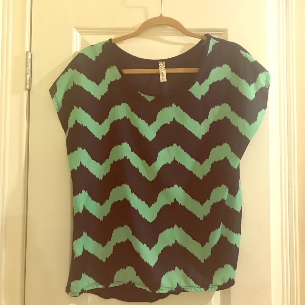 Chevron Blouse - Navy and Mint Green