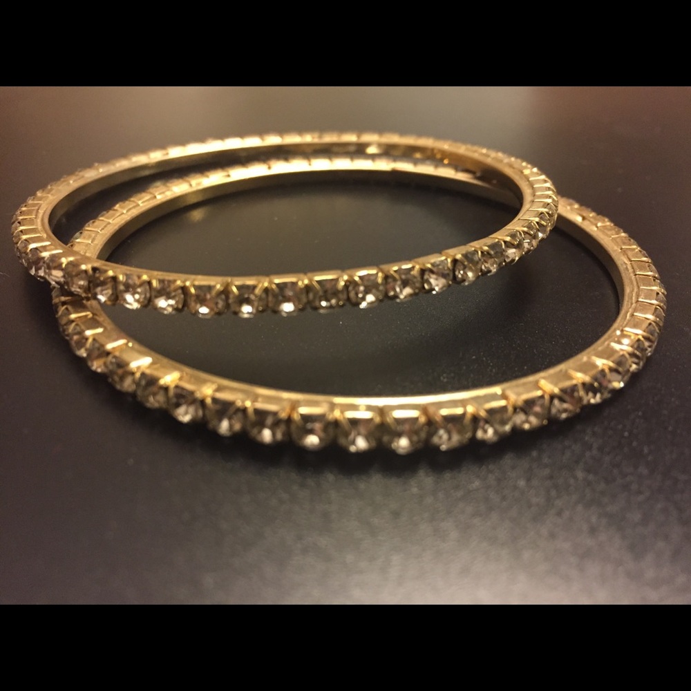 NEW Gold Rhinestone Bangle Bracelets Set of 2