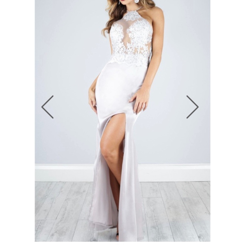Missguided Silver lace and satin formal dress