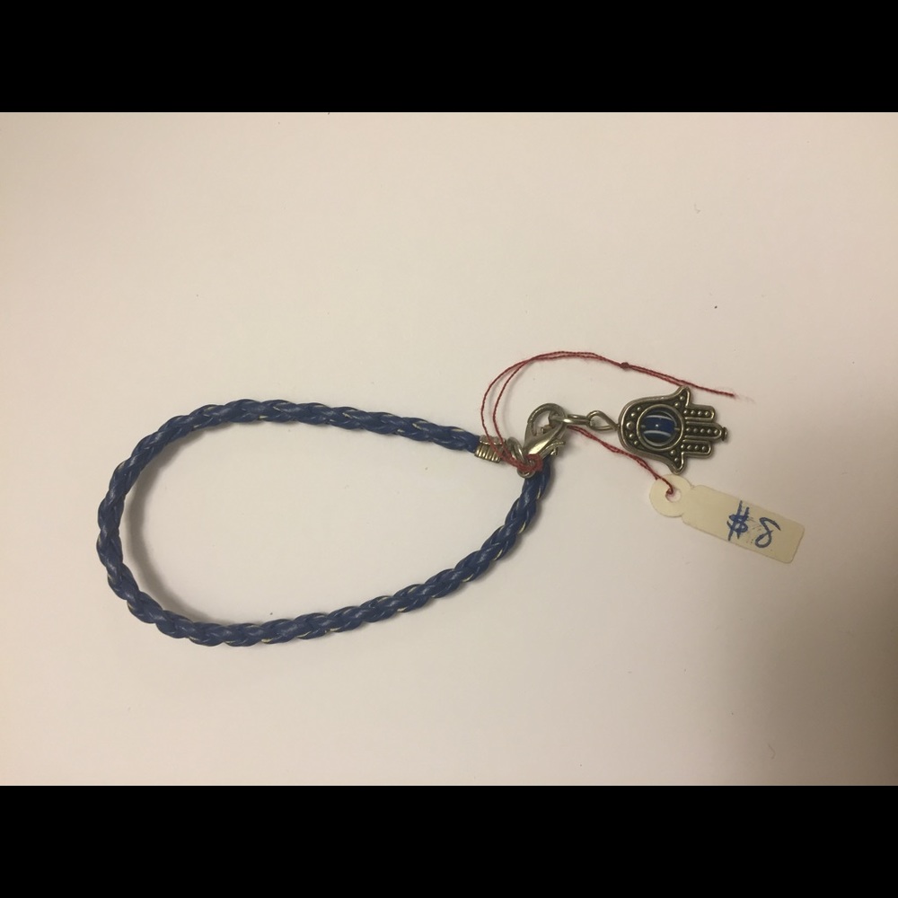 NEW Hamsa Blue Silver braded bracelet