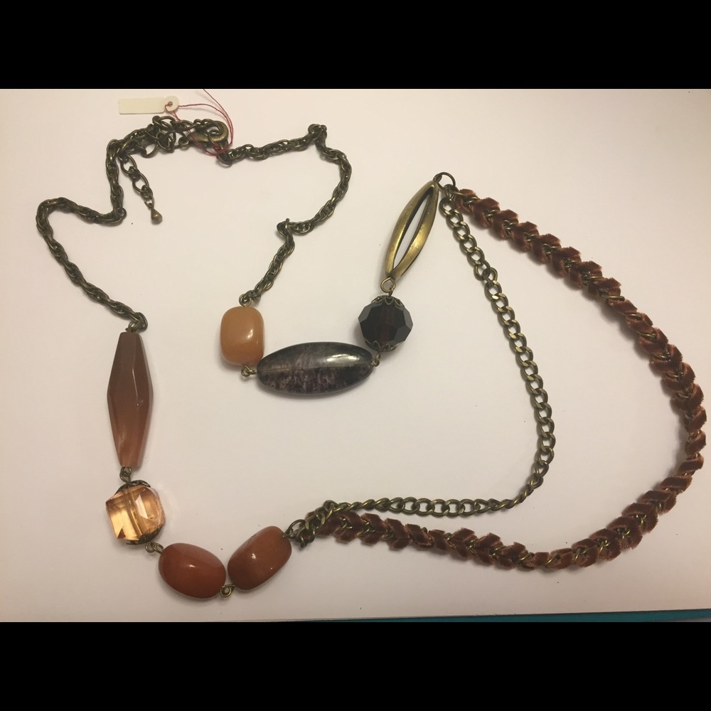 NEW Brown Beaded Chain Gold Tone Necklace