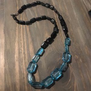 Chunky necklace, black & aqua.