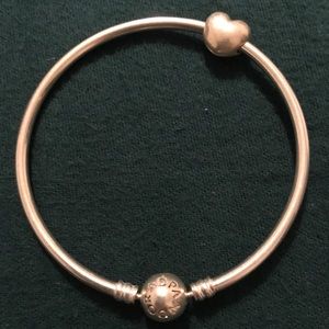Silver bangle Pandora Bracelet with Heart Charm