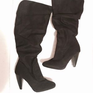 Black Suede Fold knee high boots