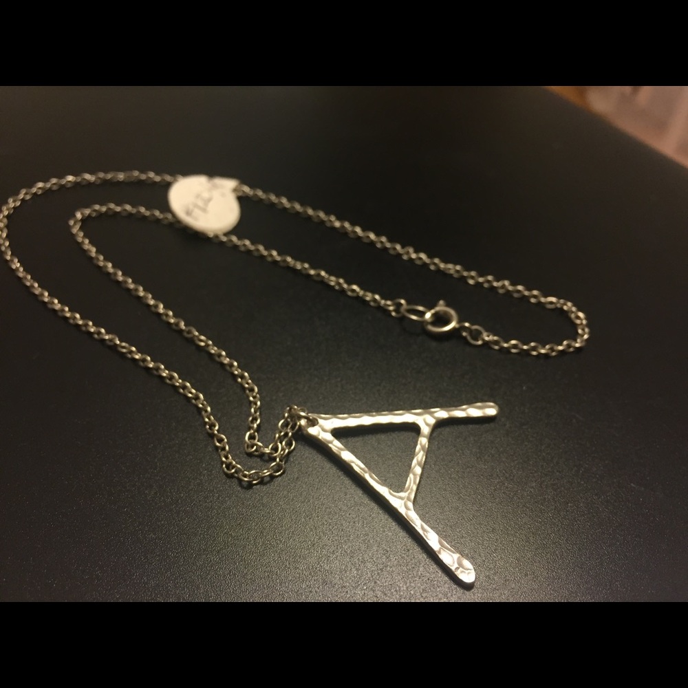 NEW Silver Tone Hammered Metal "A" Necklace