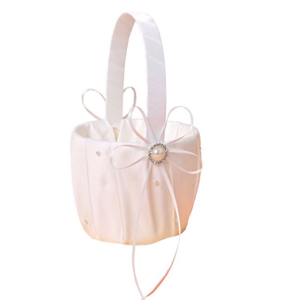 Ivory Satin Beading Wedding Flower Girl Basket