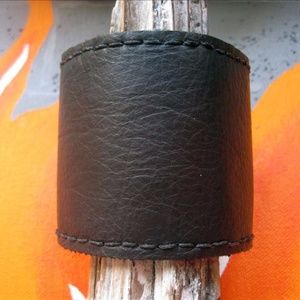 Hand Crafted Wide Black Leather Cuff