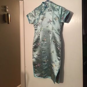 Silky baby blue Chinese qipao dress