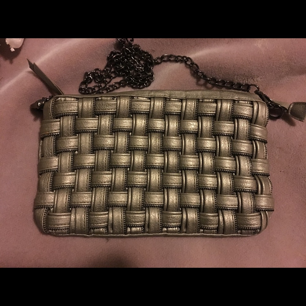 Gunmetal and chain crossbody purse
