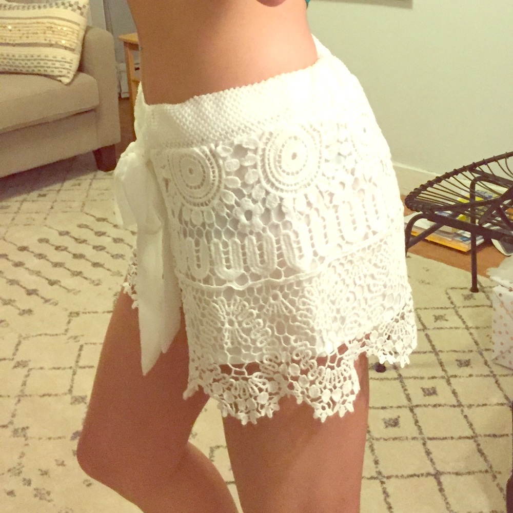 White crochet lace shorts