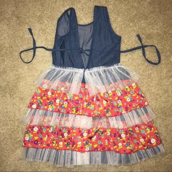 Girls Dress with Floral / Tulle Tiered Ruffles - Picture 3 of 7