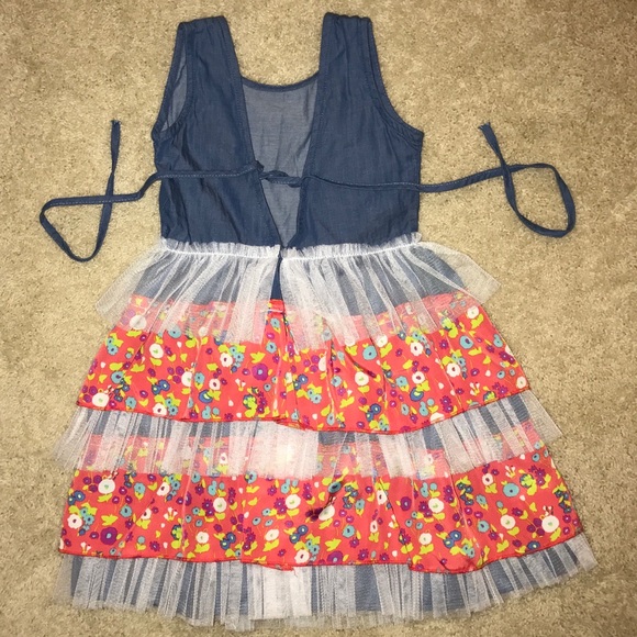 Girls Dress with Floral / Tulle Tiered Ruffles - Picture 4 of 7