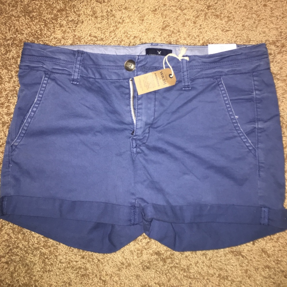 Blue low rise stretch shorts American Eagle