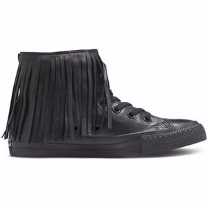 Converse Black Leather All Star Fringe Sneaker 7/8
