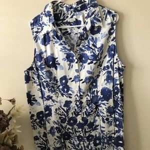 Blue and white front button shirt dress.