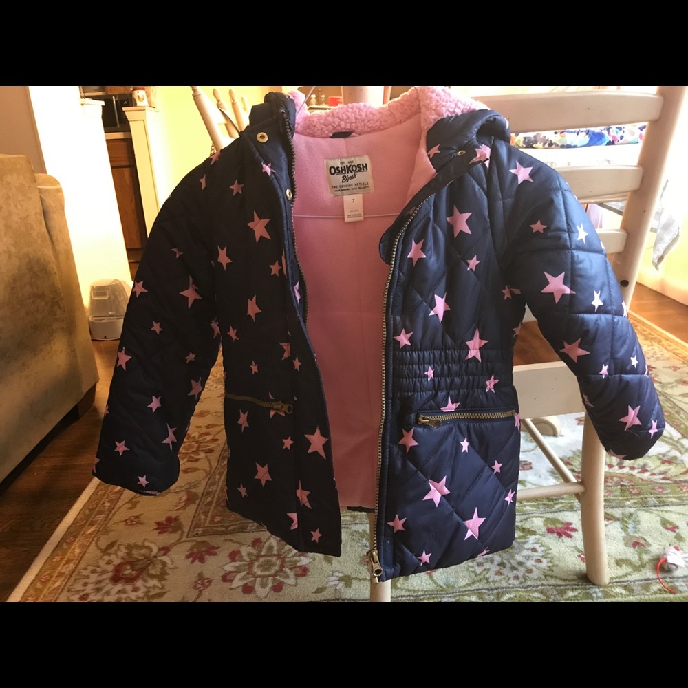 Oshkosh navy and pink star winter jacket Size 7