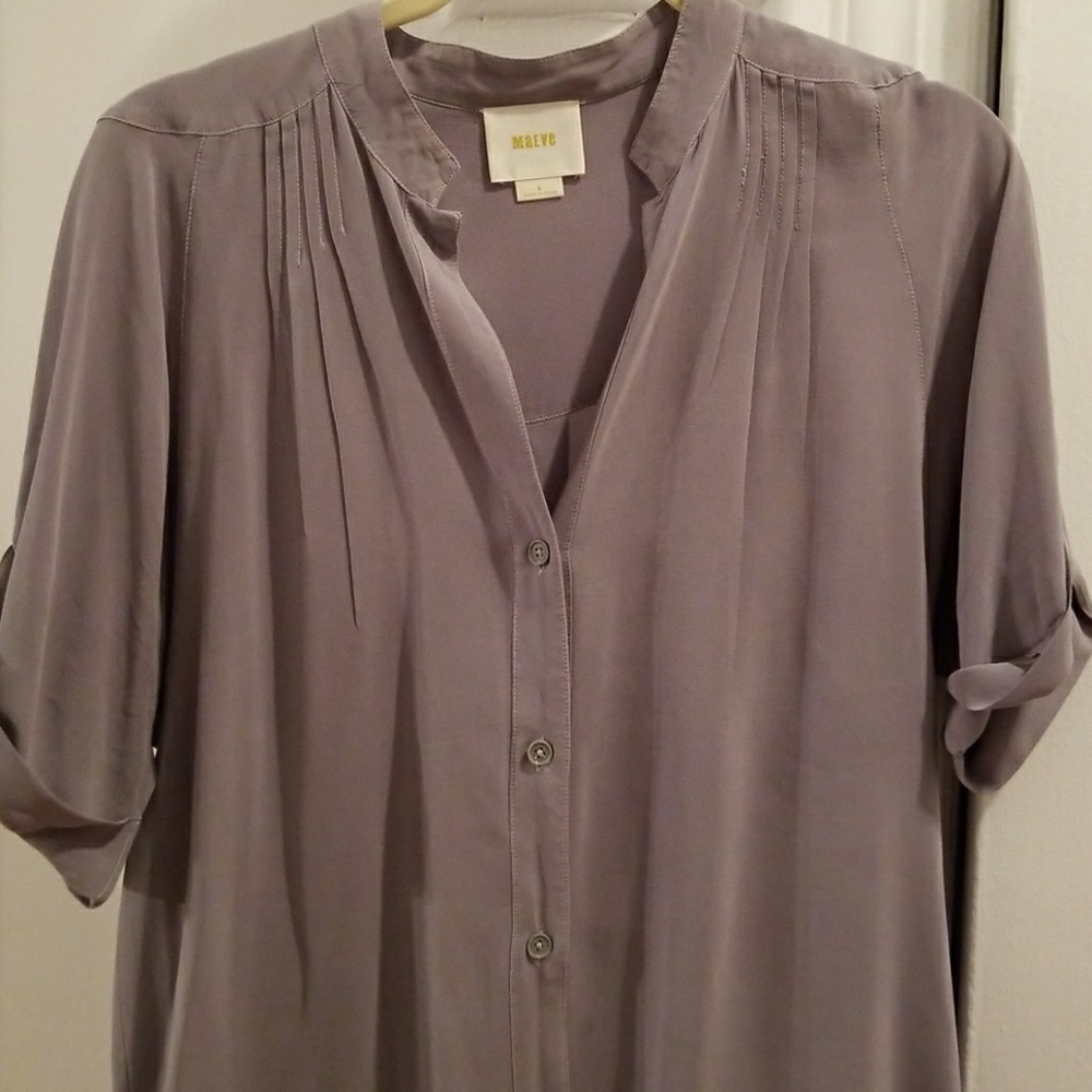 MAUVE GRAY Button down Semi Tunic Blouse