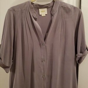 MAUVE GRAY Button down Semi Tunic Blouse
