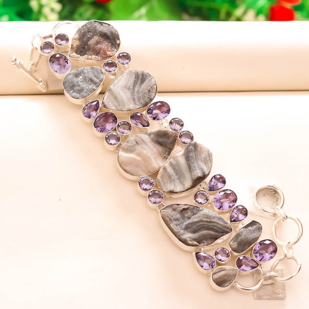Stunning Desert Druzy & Iolite Bracelet WDD-4363