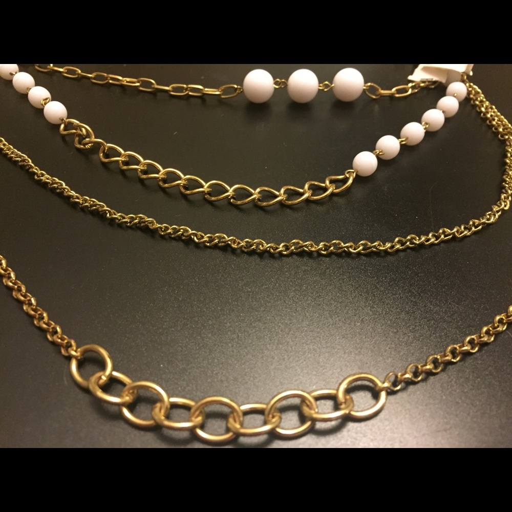 NEW White Gold Tone Beaded Chain Necklace
