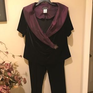 Two piece deep purple velvet evening pants and top