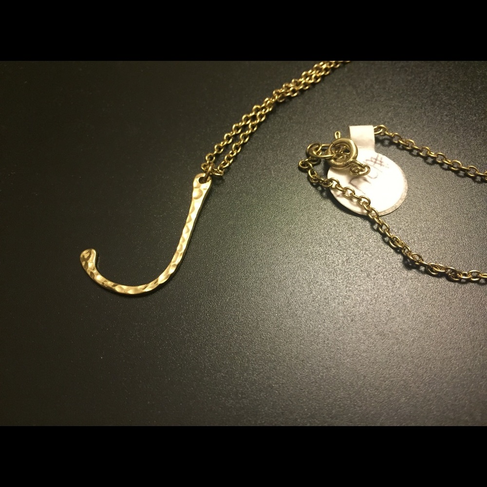NEW Gold Tone Hammered Metal "J" Necklace