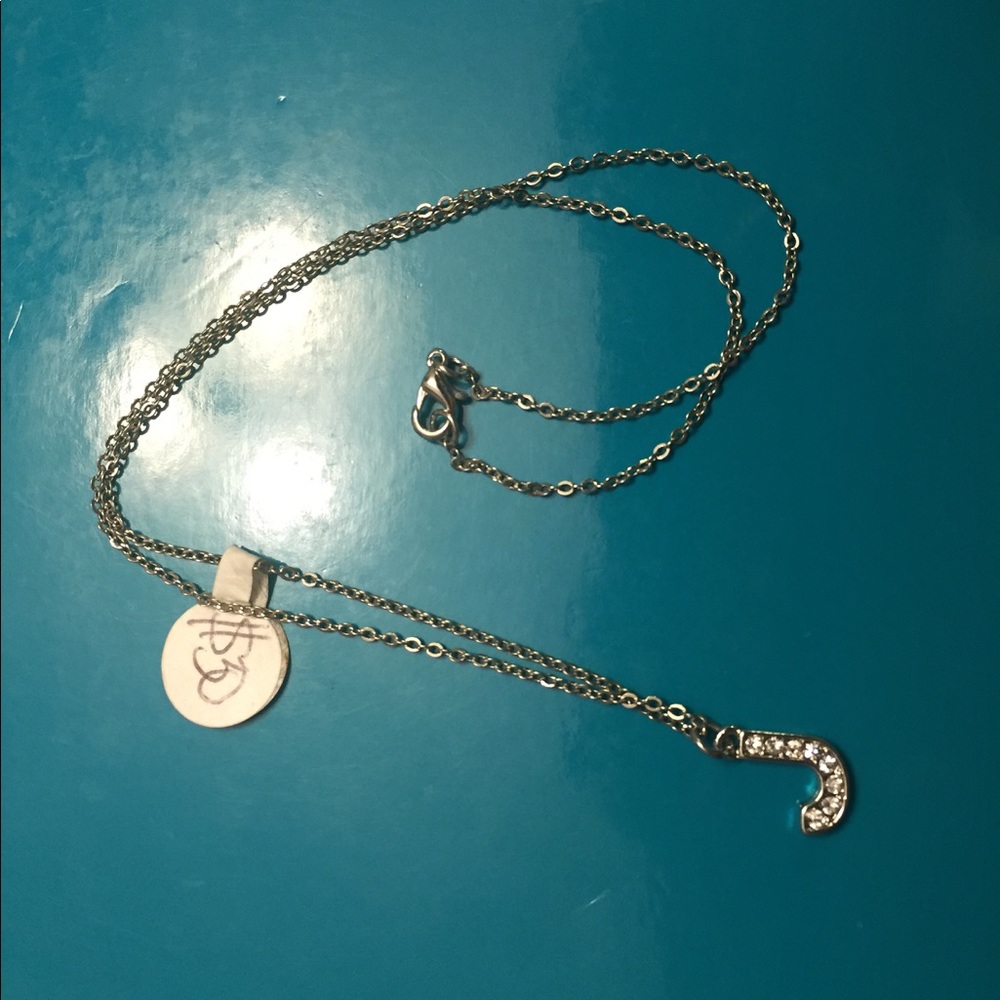 NEW "J" Silver Tone Rhinestone Necklace