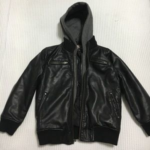 Boys Leather Jacket with Built in Hood