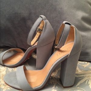 Light blue suede heeled sandal