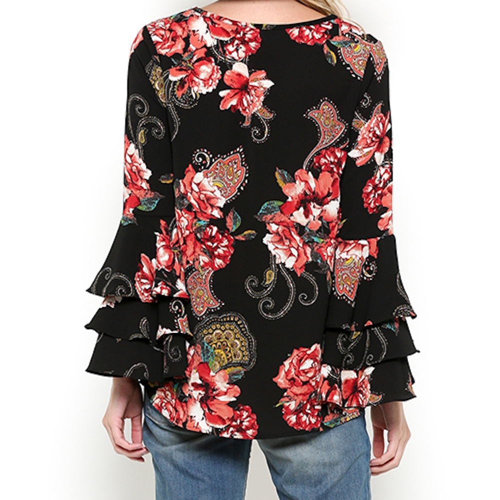 Black Long Ruffle Sleeve Top - Picture 3 of 3