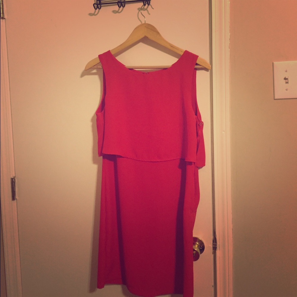 Red sheath dress with over bodice