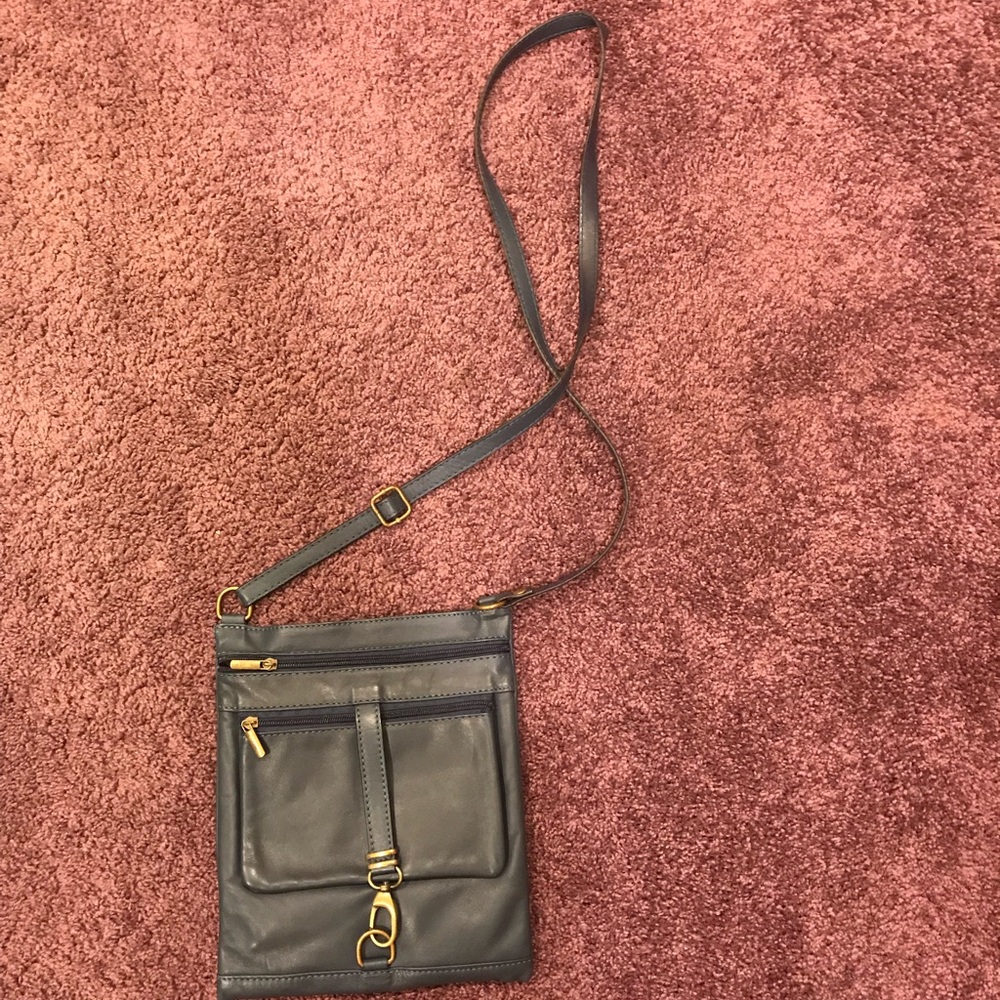 Blue Italian leather crossbody bag